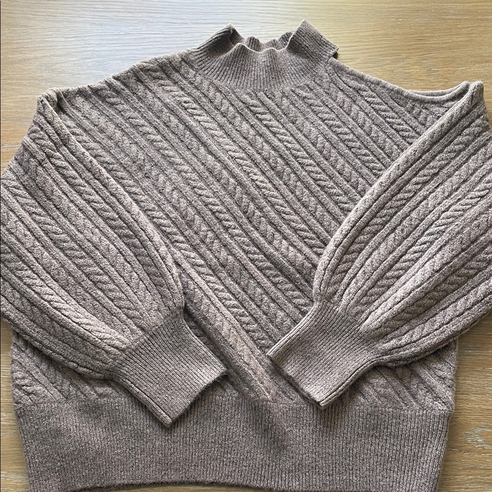 Express Off-the-Shoulder Cable Knit Sweater - Taupe